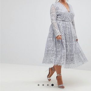 Asos curve , long sleeve lace midi prom dress